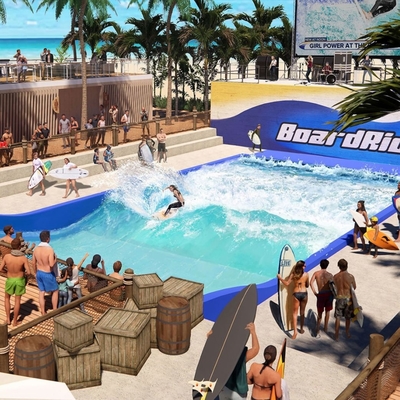 Due attrazioni novelle dell'acqua di giro dell'acqua di Flowrider dei surfisti per alleviato