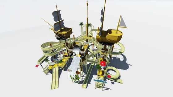 Struttura di giochi d'acqua di nave pirata con secchio di ribaltamento gigante e costruzione in fibra di vetro per bambini attrezzature per parco acquatico