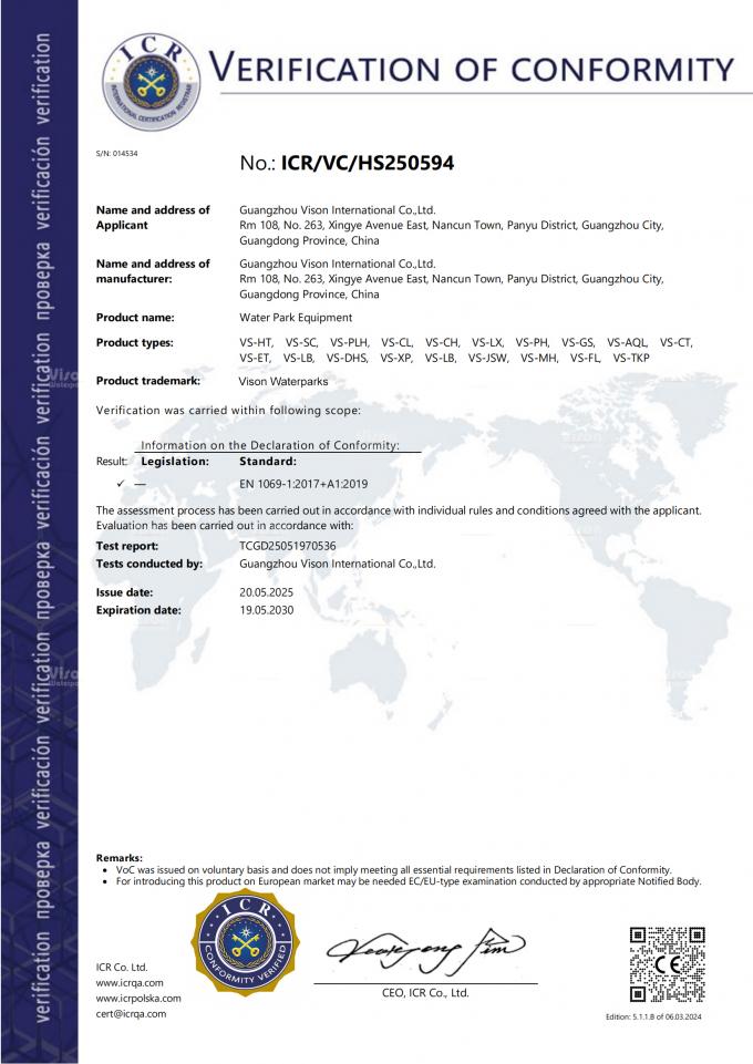GUANGZHOU VISON INTERNATIONAL WATER PARK EQUIPMENT CO.,LTD Controllo di qualità